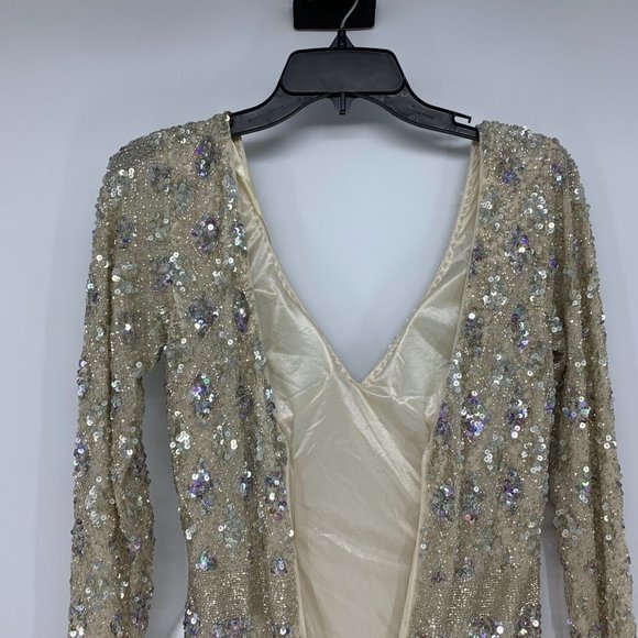 Mac Duggal Dress 5021 Geometric Embellished Evening Gown Long Sleeve - Picture 13 of 16